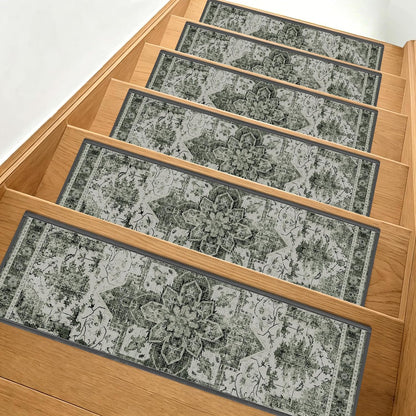 Non-Slip Stair Treads for Wooden Steps 15pcs,8"x30" Stair Carpet Treads for Indoor Use,Peel and Stick Stair Runners,Washable Reusable Adhesive Backing,Pet-Friendly Stair Capet for Kids,Elders,Dogs