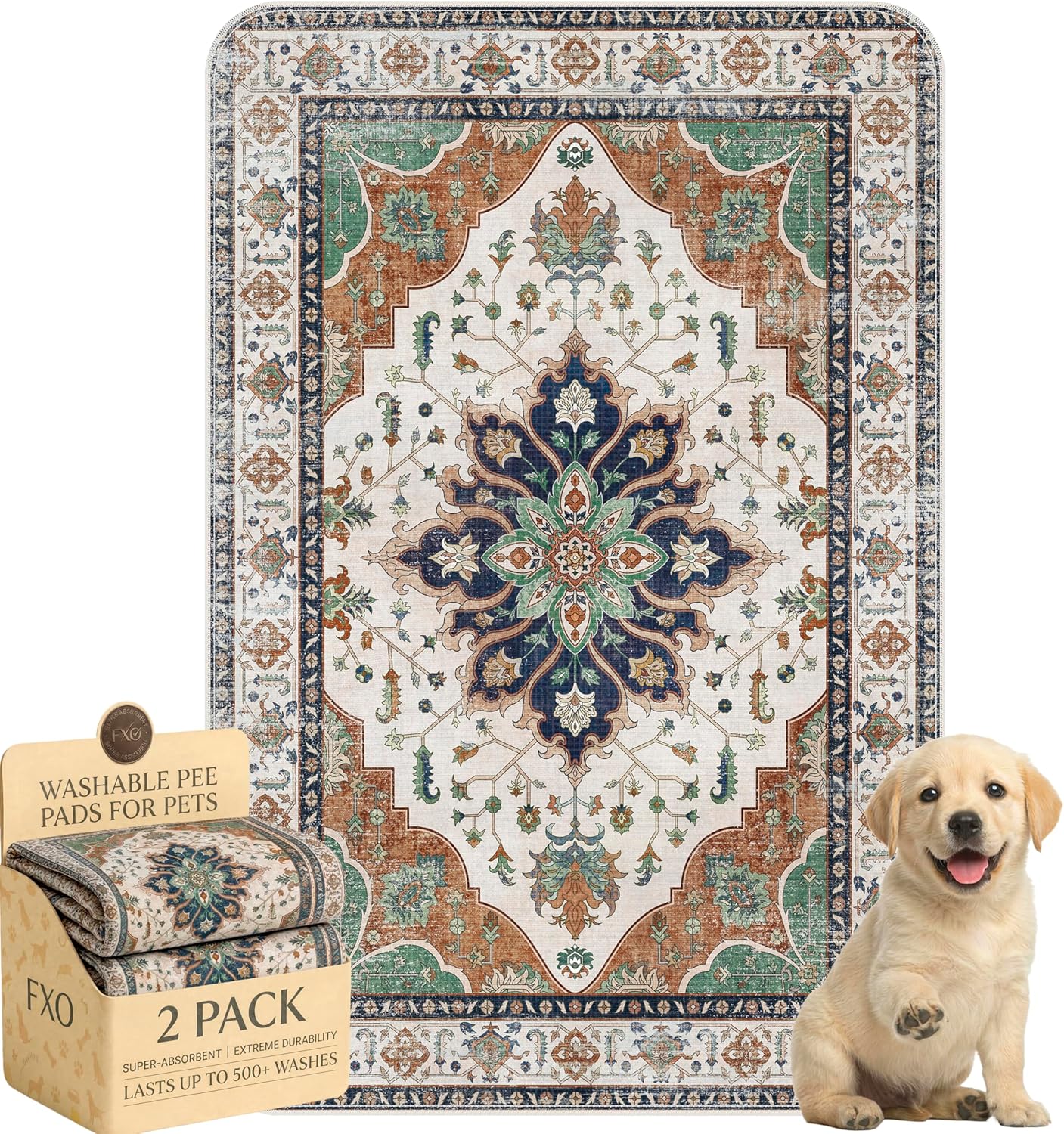 Washable Pee Pads for Dogs,Great Urine Absorbent Reusable Puppy Training Pads,Waterproof,Leak-Proof & Non-Slip Potty Pads for Whelping,Crate，Playpen，Bed.(Green Floral, 18" x24" )