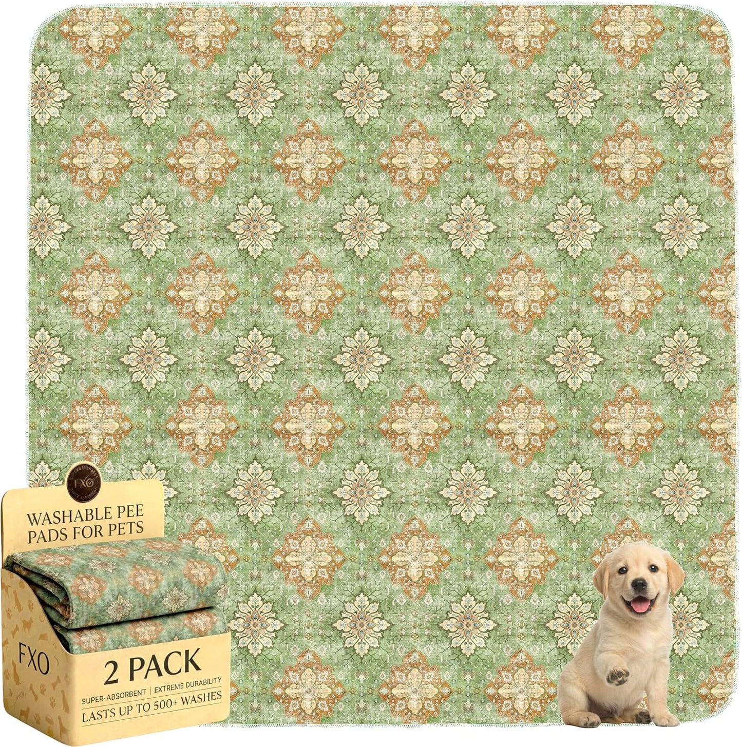 Washable Pee Pads for Dogs,Great Urine Absorbent Reusable Puppy Training Pads,Waterproof,Leak-Proof & Non-Slip Potty Pads for Whelping,Crate，Playpen，Bed.(Green Floral, 18" x24" )
