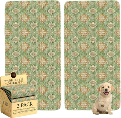 Washable Pee Pads for Dogs,Great Urine Absorbent Reusable Puppy Training Pads,Waterproof,Leak-Proof & Non-Slip Potty Pads for Whelping,Crate，Playpen，Bed.(Green Floral, 18" x24" )