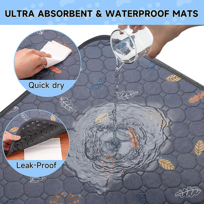 Sunheir Washable Pee Pads for Dogs Large 48" x 48" 2-Pack Reusable Puppy Pads Pet Training Pads, Absorb Dog Mats, Whelping Pad, Non-Slip Protects Against Urine Leakage (Leaves - Deep Grey, 48x48)