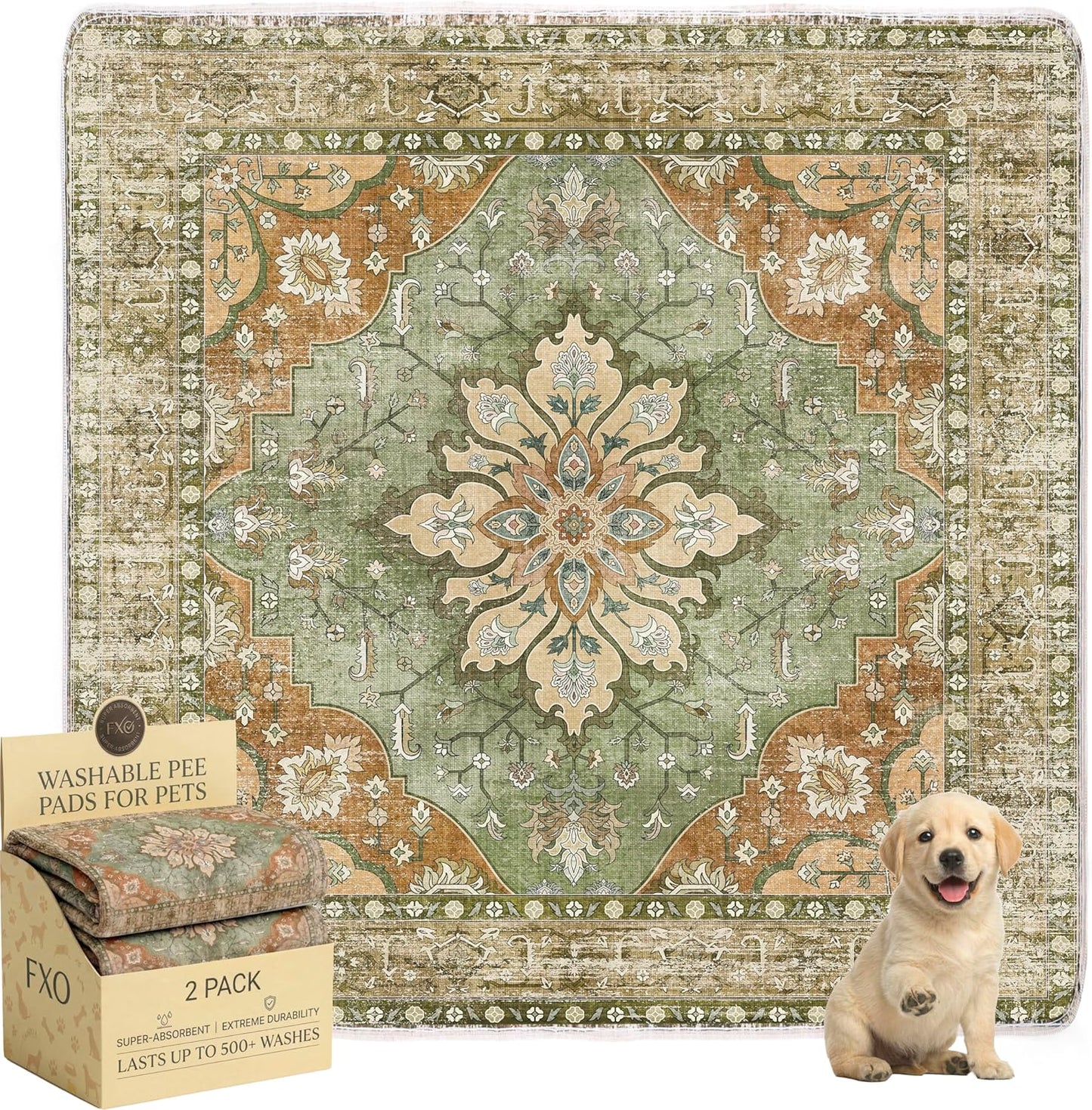 Washable Pee Pads for Dogs,Great Urine Absorbent Reusable Puppy Training Pads,Waterproof,Leak-Proof & Non-Slip Potty Pads for Whelping,Crate，Playpen，Bed.(Green Floral, 18" x24" )