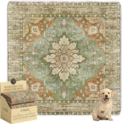 Washable Pee Pads for Dogs,Great Urine Absorbent Reusable Puppy Training Pads,Waterproof,Leak-Proof & Non-Slip Potty Pads for Whelping,Crate，Playpen，Bed.(Green Floral, 18" x24" )