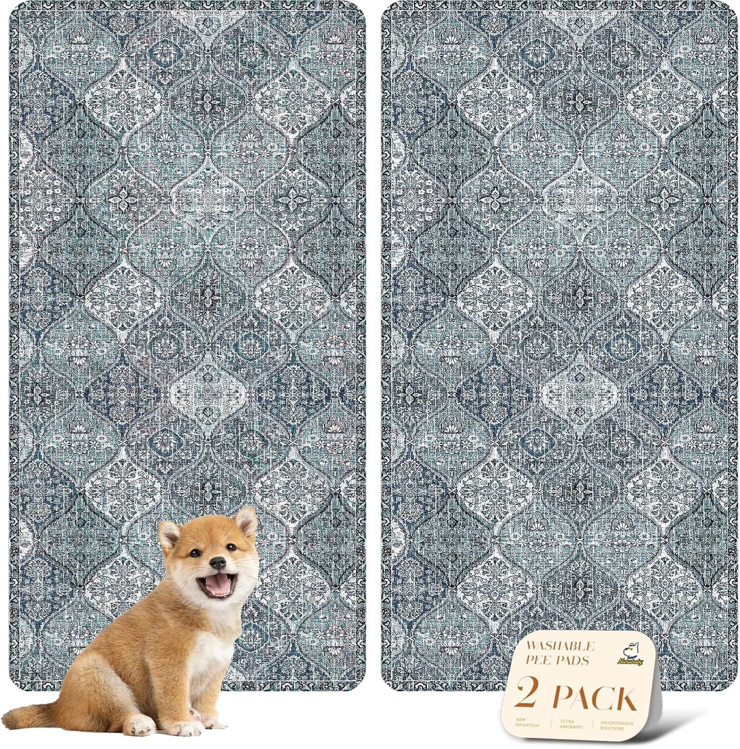 nunubaby Washable Pee Pads for Dogs, Stylish, Non-Slip and Leak-Proof Pee Pads. Reusable Potty Pads for Dogs for Crates and Floors.(Beige/Multi, 24" x48" )