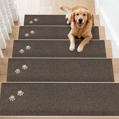 BEQHAUSE Stair Treads for Wooden Steps 28inX9in, Non Slip Carpet Stair Treads Indoor Stair Runners Machine Washable, Soft Stair Rugs Mat Surface Polyester TPE Backing, 4pcs, Charcoal