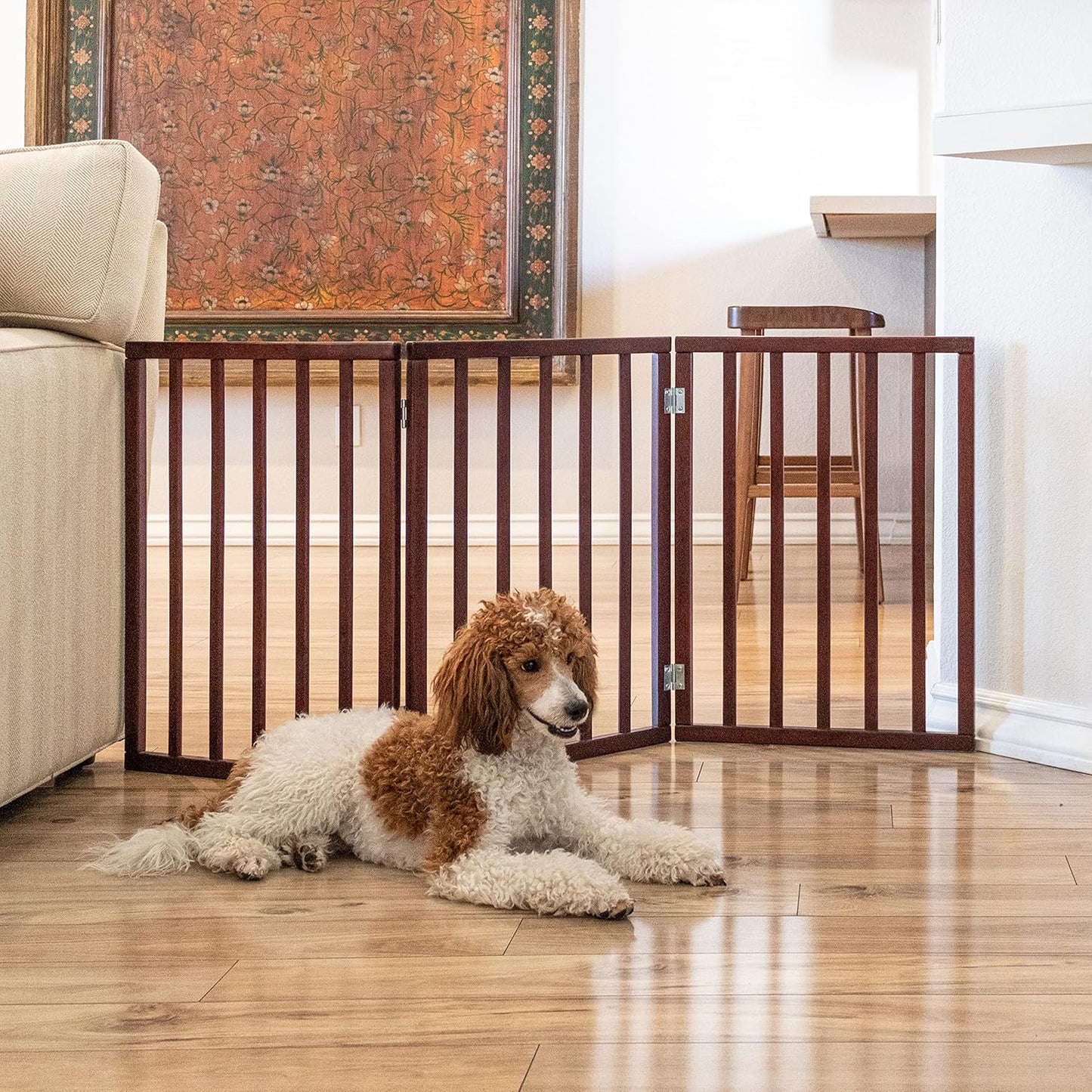 Primetime Petz - Best Freestanding, Hard Wood, Folding Pet Gate, Indoor Dog Fence for Home,Gray