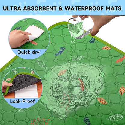 Sunheir Washable Pee Pads for Dogs Large 48" x 48" 2-Pack Reusable Puppy Pads Pet Training Pads, Absorb Dog Mats, Whelping Pad, Non-Slip Protects Against Urine Leakage (Leaves - Deep Grey, 48x48)