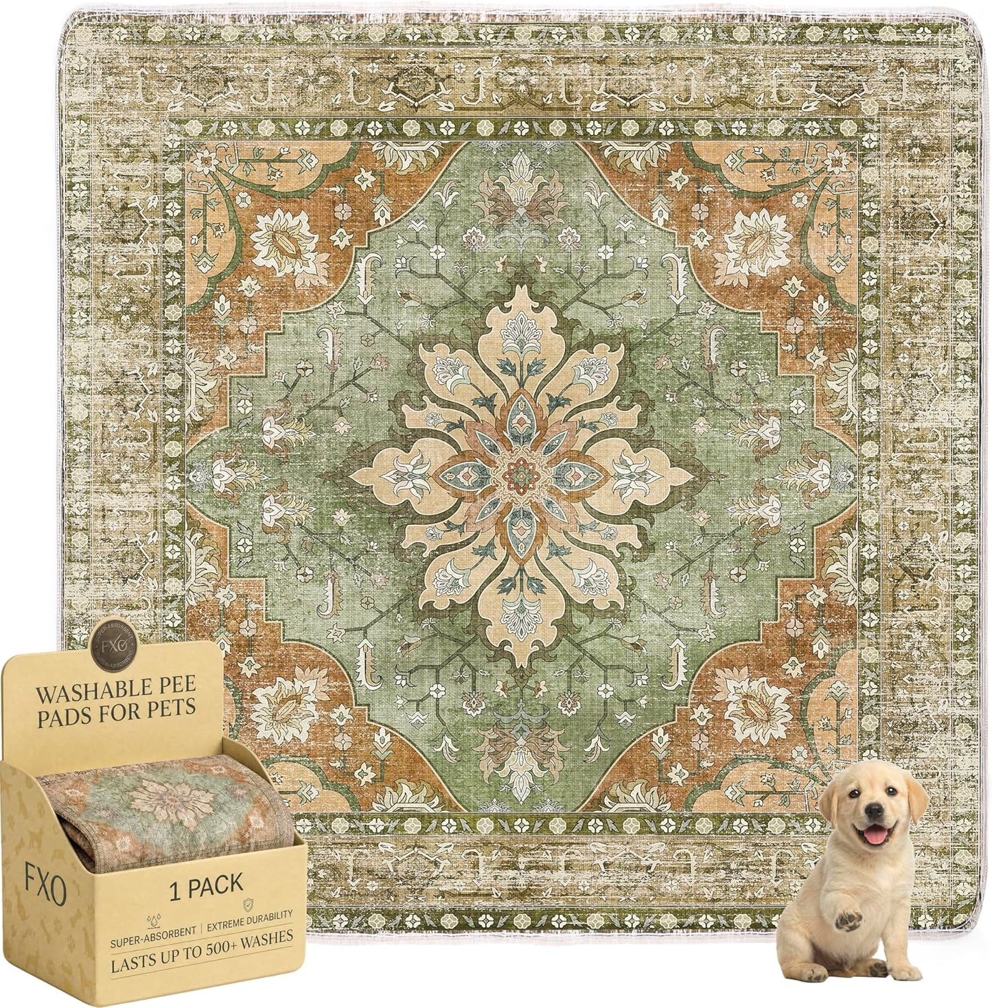 Washable Pee Pads for Dogs,Great Urine Absorbent Reusable Puppy Training Pads,Waterproof,Leak-Proof & Non-Slip Potty Pads for Whelping,Crate，Playpen，Bed.(Green Floral, 18" x24" )