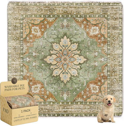 Washable Pee Pads for Dogs,Great Urine Absorbent Reusable Puppy Training Pads,Waterproof,Leak-Proof & Non-Slip Potty Pads for Whelping,Crate，Playpen，Bed.(Green Floral, 18" x24" )