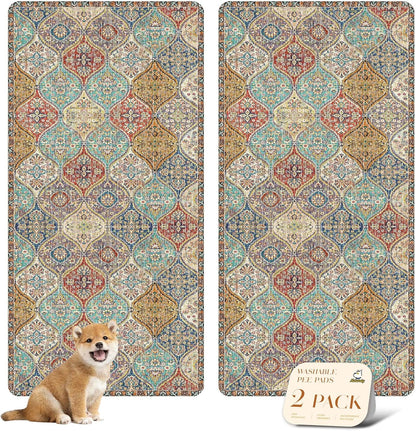 nunubaby Washable Pee Pads for Dogs, Stylish, Non-Slip and Leak-Proof Pee Pads. Reusable Potty Pads for Dogs for Crates and Floors.(Beige/Multi, 24" x48" )