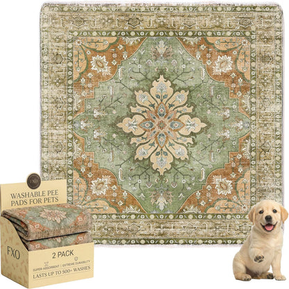 Washable Pee Pads for Dogs,Great Urine Absorbent Reusable Puppy Training Pads,Waterproof,Leak-Proof & Non-Slip Potty Pads for Whelping,Crate，Playpen，Bed.(Green Floral, 18" x24" )