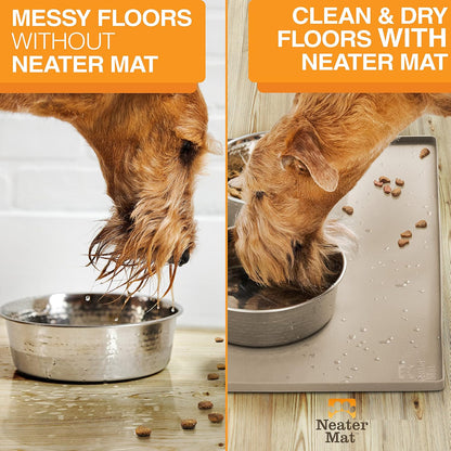 Neater Pet Brands Neater Mat Cat & Dog Food Mat, Waterproof & BPA-Free Silicone Placemat with Raised Edge for Under Food and Water Bowls, 19" x 12", Gunmetal Grey
