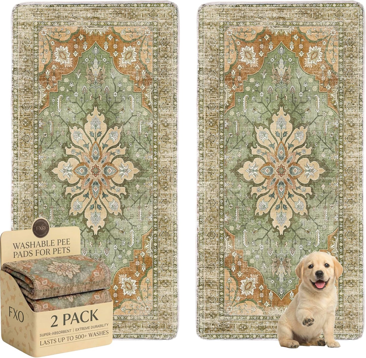 Washable Pee Pads for Dogs,Great Urine Absorbent Reusable Puppy Training Pads,Waterproof,Leak-Proof & Non-Slip Potty Pads for Whelping,Crate，Playpen，Bed.(Green Floral, 18" x24" )