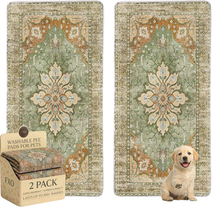 Washable Pee Pads for Dogs,Great Urine Absorbent Reusable Puppy Training Pads,Waterproof,Leak-Proof & Non-Slip Potty Pads for Whelping,Crate，Playpen，Bed.(Green Floral, 18" x24" )