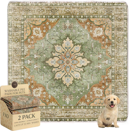 Washable Pee Pads for Dogs,Great Urine Absorbent Reusable Puppy Training Pads,Waterproof,Leak-Proof & Non-Slip Potty Pads for Whelping,Crate，Playpen，Bed.(Green Floral, 18" x24" )
