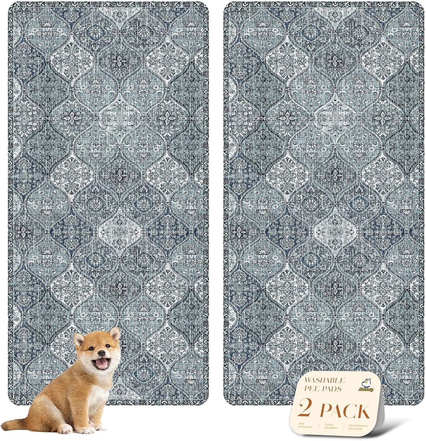 nunubaby Washable Pee Pads for Dogs, Stylish, Non-Slip and Leak-Proof Pee Pads. Reusable Potty Pads for Dogs for Crates and Floors.(Beige/Multi, 24" x48" )
