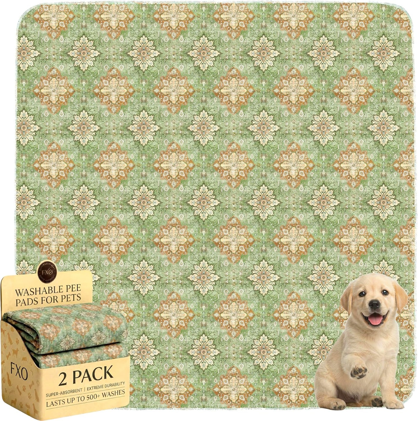 Washable Pee Pads for Dogs,Great Urine Absorbent Reusable Puppy Training Pads,Waterproof,Leak-Proof & Non-Slip Potty Pads for Whelping,Crate，Playpen，Bed.(Green Floral, 18" x24" )