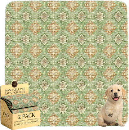 Washable Pee Pads for Dogs,Great Urine Absorbent Reusable Puppy Training Pads,Waterproof,Leak-Proof & Non-Slip Potty Pads for Whelping,Crate，Playpen，Bed.(Green Floral, 18" x24" )