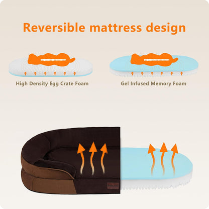 Orthopedic Waterproof Medium Dog Bed Sofa, Gel Memory Foam, 36" | Egg-Crate Foam Dog Sofa, Washable Pet Bed with Four Sided Bolster Cushion, Removable Cover & Non-Slip Bottom, Dark Grey