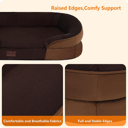 Orthopedic Waterproof Medium Dog Bed Sofa, Gel Memory Foam, 36" | Egg-Crate Foam Dog Sofa, Washable Pet Bed with Four Sided Bolster Cushion, Removable Cover & Non-Slip Bottom, Dark Grey