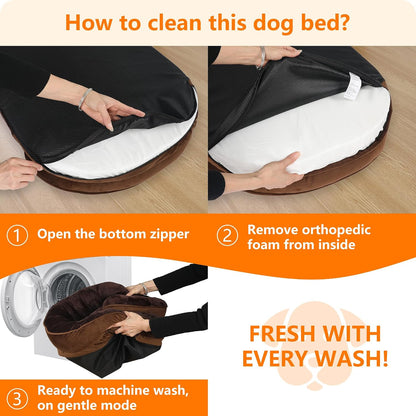 Orthopedic Waterproof Medium Dog Bed Sofa, Gel Memory Foam, 36" | Egg-Crate Foam Dog Sofa, Washable Pet Bed with Four Sided Bolster Cushion, Removable Cover & Non-Slip Bottom, Dark Grey