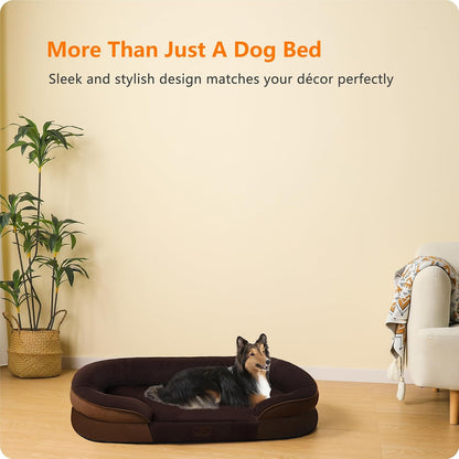 Orthopedic Waterproof Medium Dog Bed Sofa, Gel Memory Foam, 36" | Egg-Crate Foam Dog Sofa, Washable Pet Bed with Four Sided Bolster Cushion, Removable Cover & Non-Slip Bottom, Dark Grey
