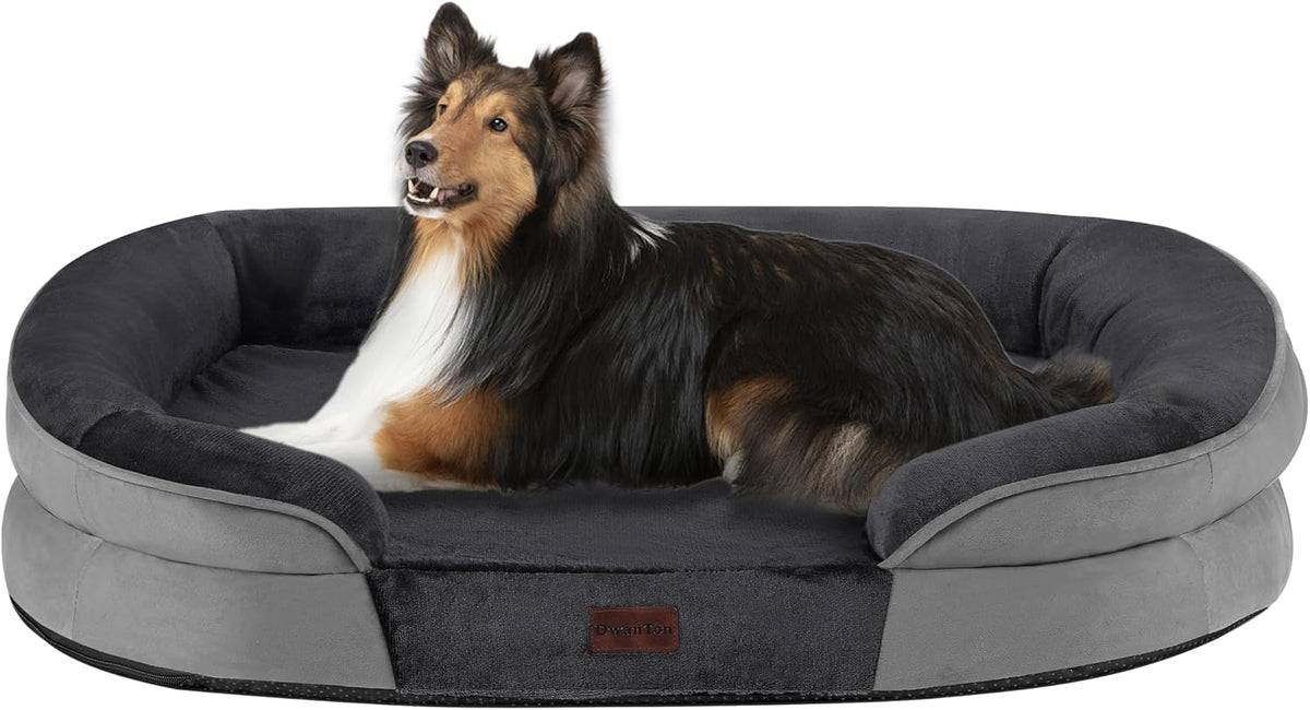 Orthopedic Waterproof Medium Dog Bed Sofa, Gel Memory Foam, 36" | Egg-Crate Foam Dog Sofa, Washable Pet Bed with Four Sided Bolster Cushion, Removable Cover & Non-Slip Bottom, Dark Grey