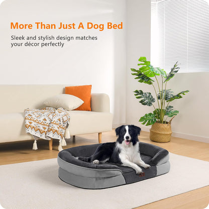 Orthopedic Waterproof Medium Dog Bed Sofa, Gel Memory Foam, 36" | Egg-Crate Foam Dog Sofa, Washable Pet Bed with Four Sided Bolster Cushion, Removable Cover & Non-Slip Bottom, Dark Grey