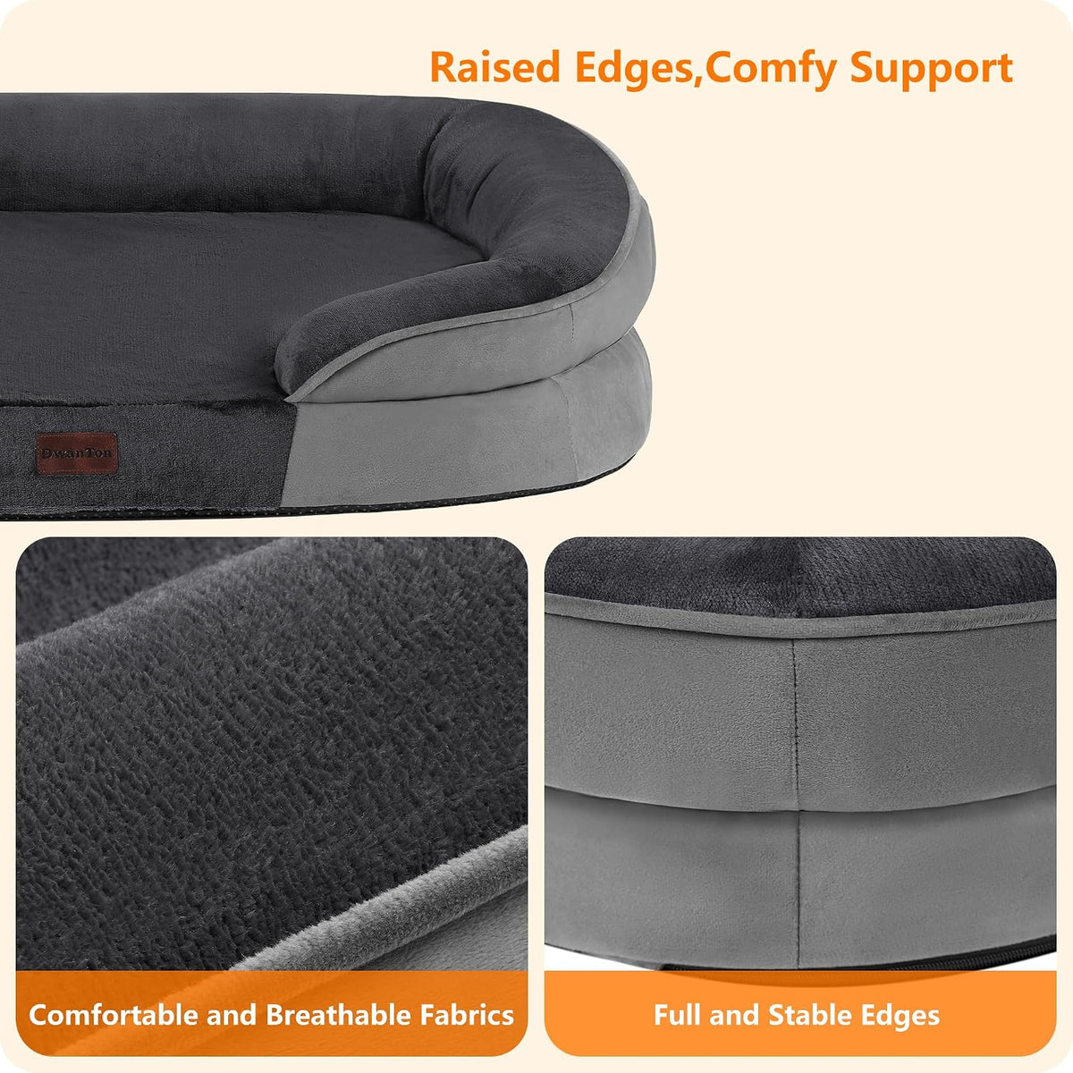 Orthopedic Waterproof Medium Dog Bed Sofa, Gel Memory Foam, 36" | Egg-Crate Foam Dog Sofa, Washable Pet Bed with Four Sided Bolster Cushion, Removable Cover & Non-Slip Bottom, Dark Grey