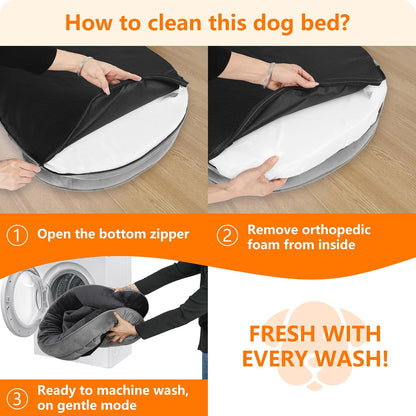 Orthopedic Waterproof Medium Dog Bed Sofa, Gel Memory Foam, 36" | Egg-Crate Foam Dog Sofa, Washable Pet Bed with Four Sided Bolster Cushion, Removable Cover & Non-Slip Bottom, Dark Grey