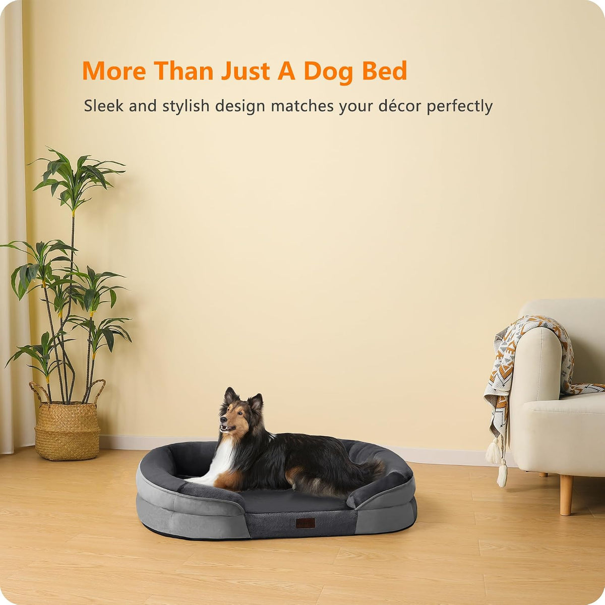 Orthopedic Waterproof Medium Dog Bed Sofa, Gel Memory Foam, 36" | Egg-Crate Foam Dog Sofa, Washable Pet Bed with Four Sided Bolster Cushion, Removable Cover & Non-Slip Bottom, Dark Grey