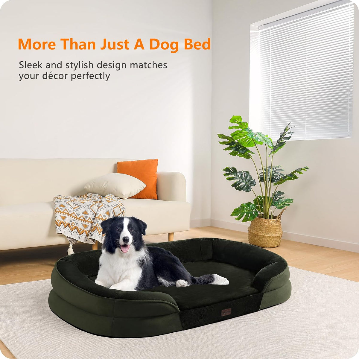 Orthopedic Waterproof Medium Dog Bed Sofa, Gel Memory Foam, 36" | Egg-Crate Foam Dog Sofa, Washable Pet Bed with Four Sided Bolster Cushion, Removable Cover & Non-Slip Bottom, Dark Grey