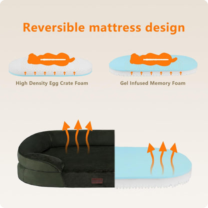 Orthopedic Waterproof Medium Dog Bed Sofa, Gel Memory Foam, 36" | Egg-Crate Foam Dog Sofa, Washable Pet Bed with Four Sided Bolster Cushion, Removable Cover & Non-Slip Bottom, Dark Grey