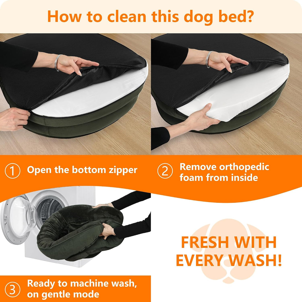 Orthopedic Waterproof Medium Dog Bed Sofa, Gel Memory Foam, 36" | Egg-Crate Foam Dog Sofa, Washable Pet Bed with Four Sided Bolster Cushion, Removable Cover & Non-Slip Bottom, Dark Grey