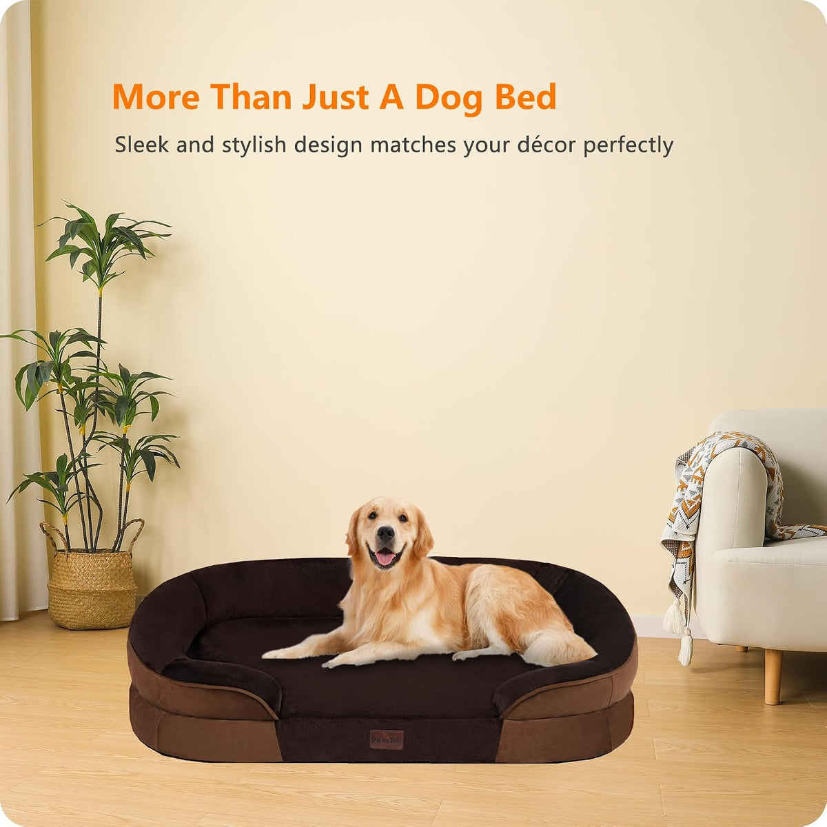 Orthopedic Waterproof Medium Dog Bed Sofa, Gel Memory Foam, 36" | Egg-Crate Foam Dog Sofa, Washable Pet Bed with Four Sided Bolster Cushion, Removable Cover & Non-Slip Bottom, Dark Grey