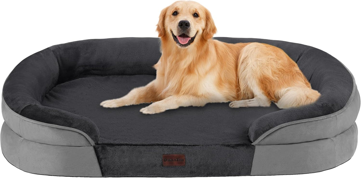 Orthopedic Waterproof Medium Dog Bed Sofa, Gel Memory Foam, 36" | Egg-Crate Foam Dog Sofa, Washable Pet Bed with Four Sided Bolster Cushion, Removable Cover & Non-Slip Bottom, Dark Grey