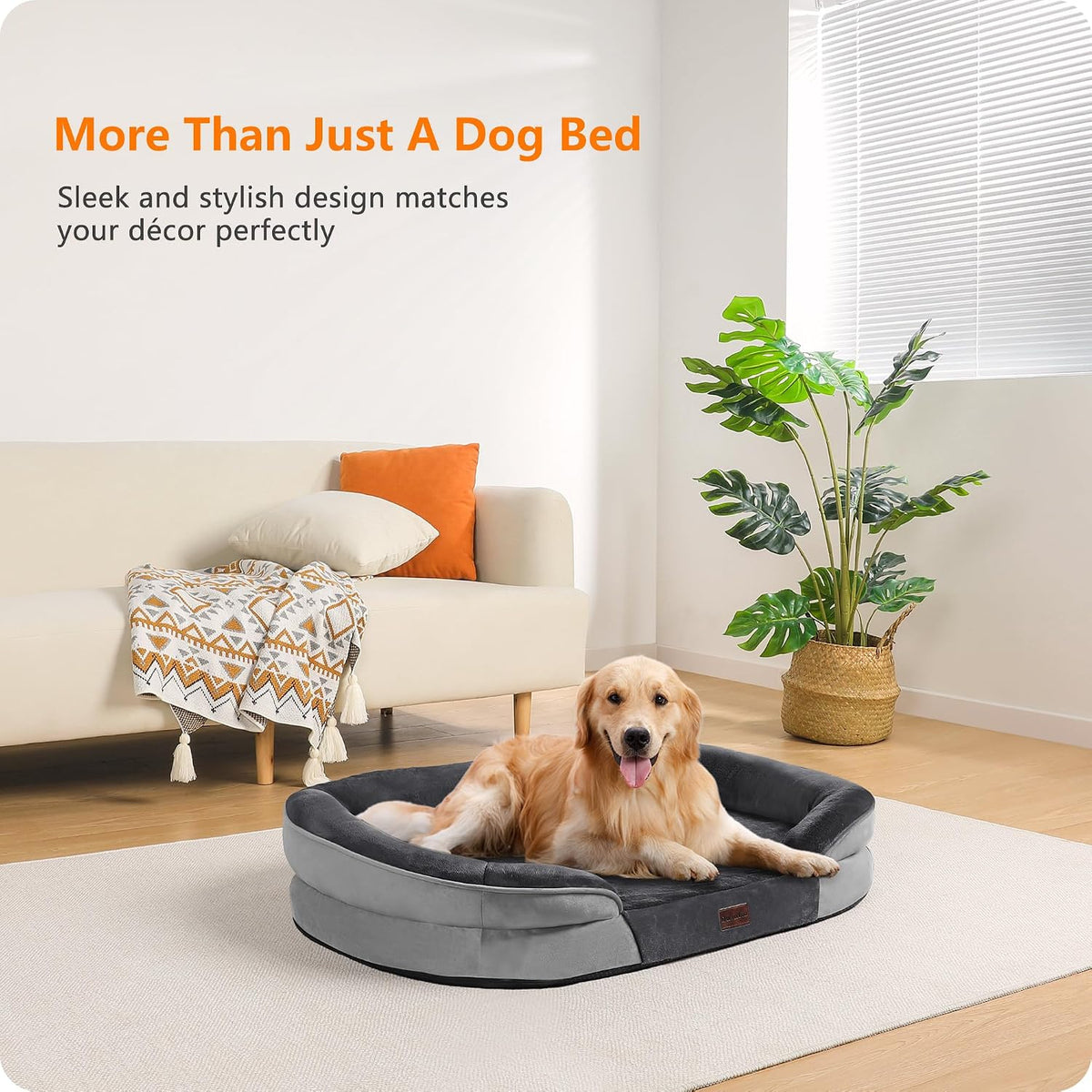 Orthopedic Waterproof Medium Dog Bed Sofa, Gel Memory Foam, 36" | Egg-Crate Foam Dog Sofa, Washable Pet Bed with Four Sided Bolster Cushion, Removable Cover & Non-Slip Bottom, Dark Grey