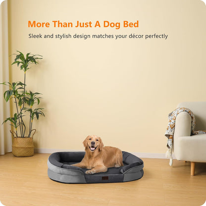 Orthopedic Waterproof Medium Dog Bed Sofa, Gel Memory Foam, 36" | Egg-Crate Foam Dog Sofa, Washable Pet Bed with Four Sided Bolster Cushion, Removable Cover & Non-Slip Bottom, Dark Grey