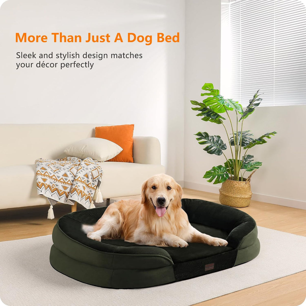 Orthopedic Waterproof Medium Dog Bed Sofa, Gel Memory Foam, 36" | Egg-Crate Foam Dog Sofa, Washable Pet Bed with Four Sided Bolster Cushion, Removable Cover & Non-Slip Bottom, Dark Grey