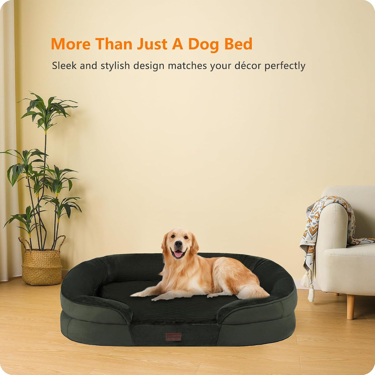 Orthopedic Waterproof Medium Dog Bed Sofa, Gel Memory Foam, 36" | Egg-Crate Foam Dog Sofa, Washable Pet Bed with Four Sided Bolster Cushion, Removable Cover & Non-Slip Bottom, Dark Grey