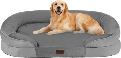 Orthopedic Waterproof Medium Dog Bed Sofa, Gel Memory Foam, 36" | Egg-Crate Foam Dog Sofa, Washable Pet Bed with Four Sided Bolster Cushion, Removable Cover & Non-Slip Bottom, Dark Grey