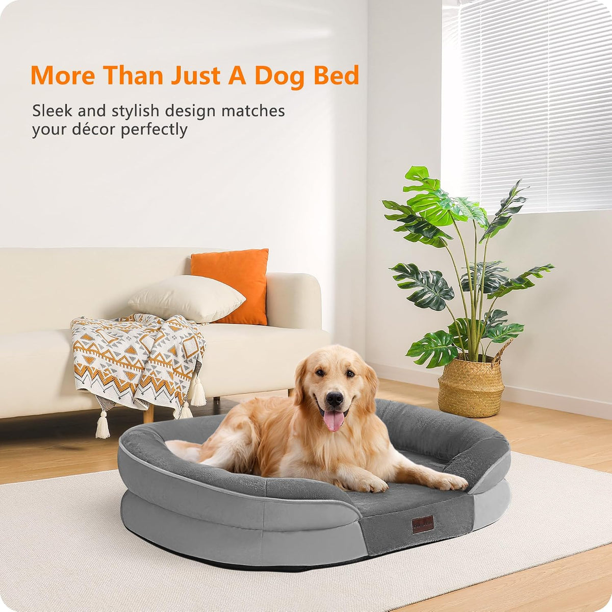 Orthopedic Waterproof Medium Dog Bed Sofa, Gel Memory Foam, 36" | Egg-Crate Foam Dog Sofa, Washable Pet Bed with Four Sided Bolster Cushion, Removable Cover & Non-Slip Bottom, Dark Grey