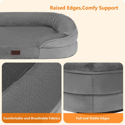 Orthopedic Waterproof Medium Dog Bed Sofa, Gel Memory Foam, 36" | Egg-Crate Foam Dog Sofa, Washable Pet Bed with Four Sided Bolster Cushion, Removable Cover & Non-Slip Bottom, Dark Grey