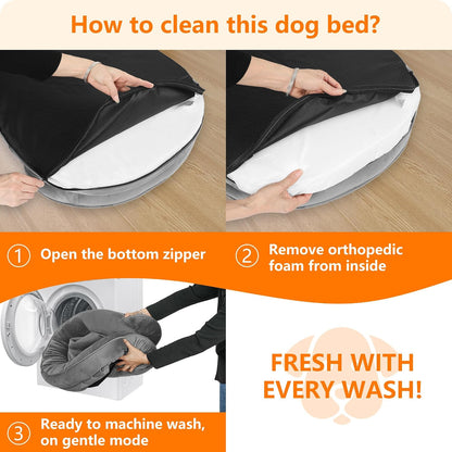 Orthopedic Waterproof Medium Dog Bed Sofa, Gel Memory Foam, 36" | Egg-Crate Foam Dog Sofa, Washable Pet Bed with Four Sided Bolster Cushion, Removable Cover & Non-Slip Bottom, Dark Grey
