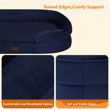 Orthopedic Waterproof Medium Dog Bed Sofa, Gel Memory Foam, 36" | Egg-Crate Foam Dog Sofa, Washable Pet Bed with Four Sided Bolster Cushion, Removable Cover & Non-Slip Bottom, Dark Grey