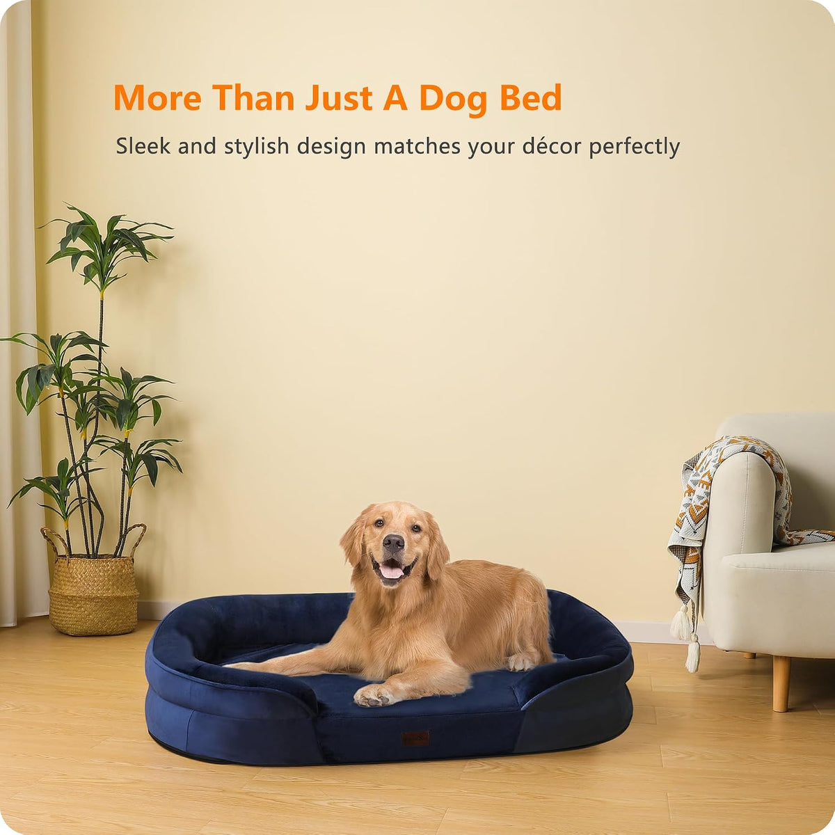 Orthopedic Waterproof Medium Dog Bed Sofa, Gel Memory Foam, 36" | Egg-Crate Foam Dog Sofa, Washable Pet Bed with Four Sided Bolster Cushion, Removable Cover & Non-Slip Bottom, Dark Grey