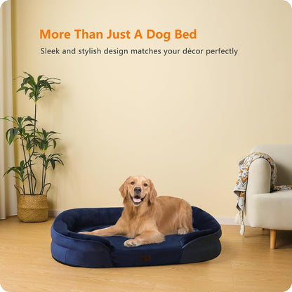Orthopedic Waterproof Medium Dog Bed Sofa, Gel Memory Foam, 36" | Egg-Crate Foam Dog Sofa, Washable Pet Bed with Four Sided Bolster Cushion, Removable Cover & Non-Slip Bottom, Dark Grey