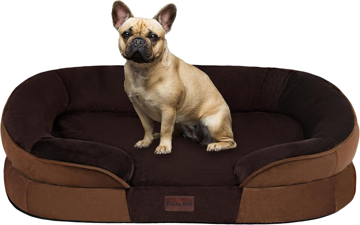 Orthopedic Waterproof Medium Dog Bed Sofa, Gel Memory Foam, 36" | Egg-Crate Foam Dog Sofa, Washable Pet Bed with Four Sided Bolster Cushion, Removable Cover & Non-Slip Bottom, Dark Grey
