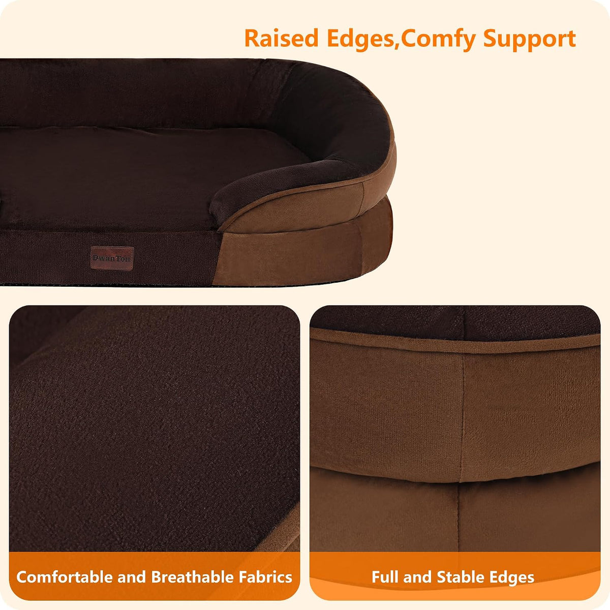 Orthopedic Waterproof Medium Dog Bed Sofa, Gel Memory Foam, 36" | Egg-Crate Foam Dog Sofa, Washable Pet Bed with Four Sided Bolster Cushion, Removable Cover & Non-Slip Bottom, Dark Grey