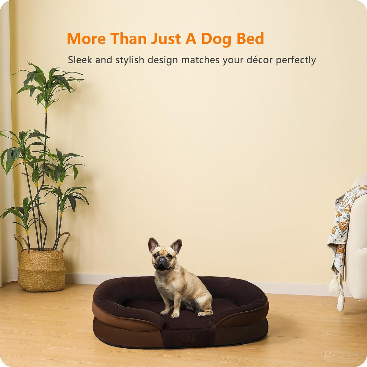 Orthopedic Waterproof Medium Dog Bed Sofa, Gel Memory Foam, 36" | Egg-Crate Foam Dog Sofa, Washable Pet Bed with Four Sided Bolster Cushion, Removable Cover & Non-Slip Bottom, Dark Grey